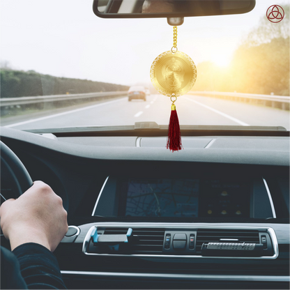 Diviniti 24K Gold Plated Double Sided Hanuman & Yantra Car Dangler|6CM Hanuman Hanging Car Decor|Luxurious 24K Gold Plated Dangler For Car|Divine Car Accessories For Positive Energy & Protection