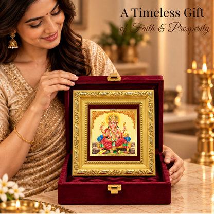 24K Gold-Plated Lord Ganesha Frame | Premium Gift Box | 10x10 CM