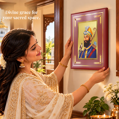 24K Gold-Plated Guru Gobind Singh Ji MDF Frame | Premium Gift Box | 17.5x21.5 CM