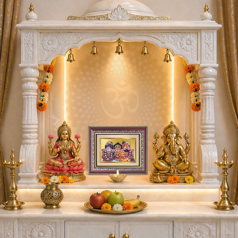 Diviniti 24K Gold Plated Jagannath Subhadra Balabhadra (Classic) Divine Wall and Table Top Frame for Home Mandir & Office Decor | Luxury Spiritual Gift