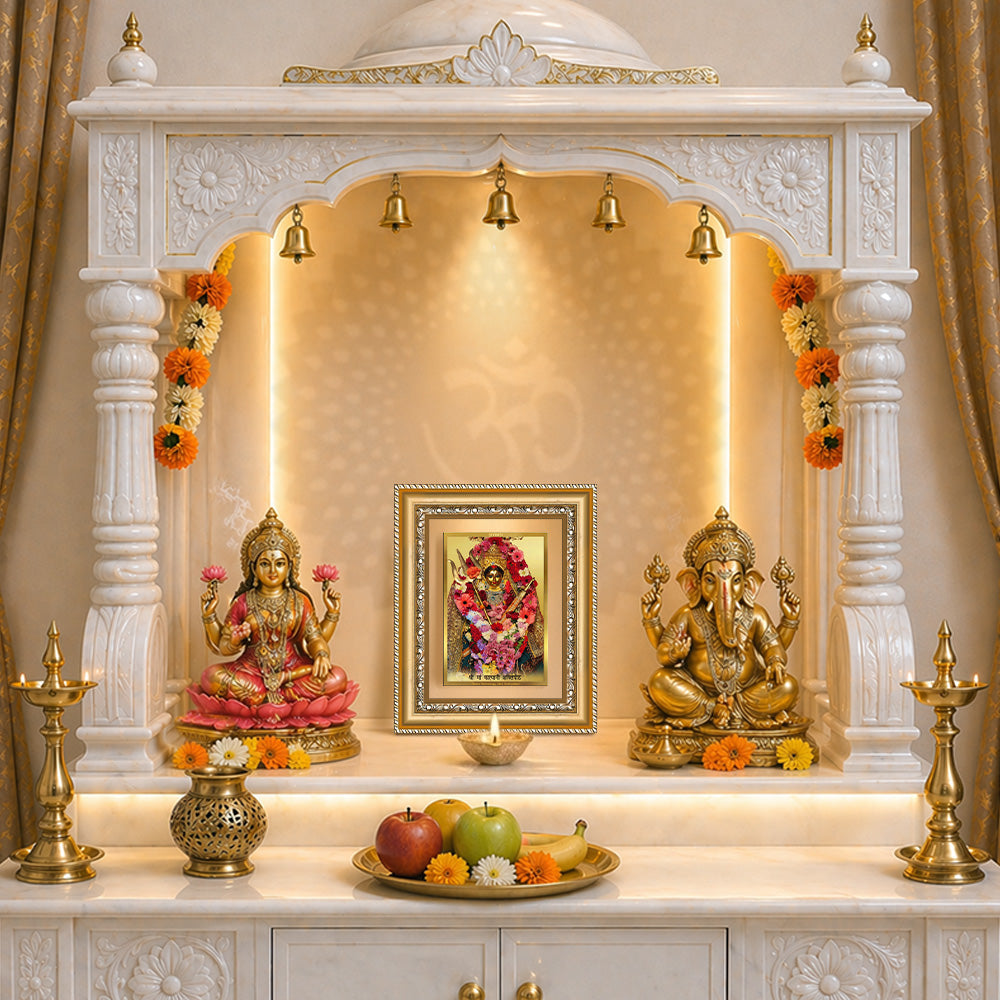 Diviniti 24K Gold Plated Katyayani Mata (Classic) Divine Wall and Table Top Frame for Home Mandir & Office Decor | Luxury Spiritual Gift