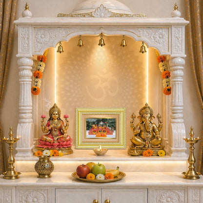 Diviniti 24K Gold Plated Mata Ka Darbar (Classic) Divine Wall and Table Top Frame for Home Mandir & Office Decor | Luxury Spiritual Gift