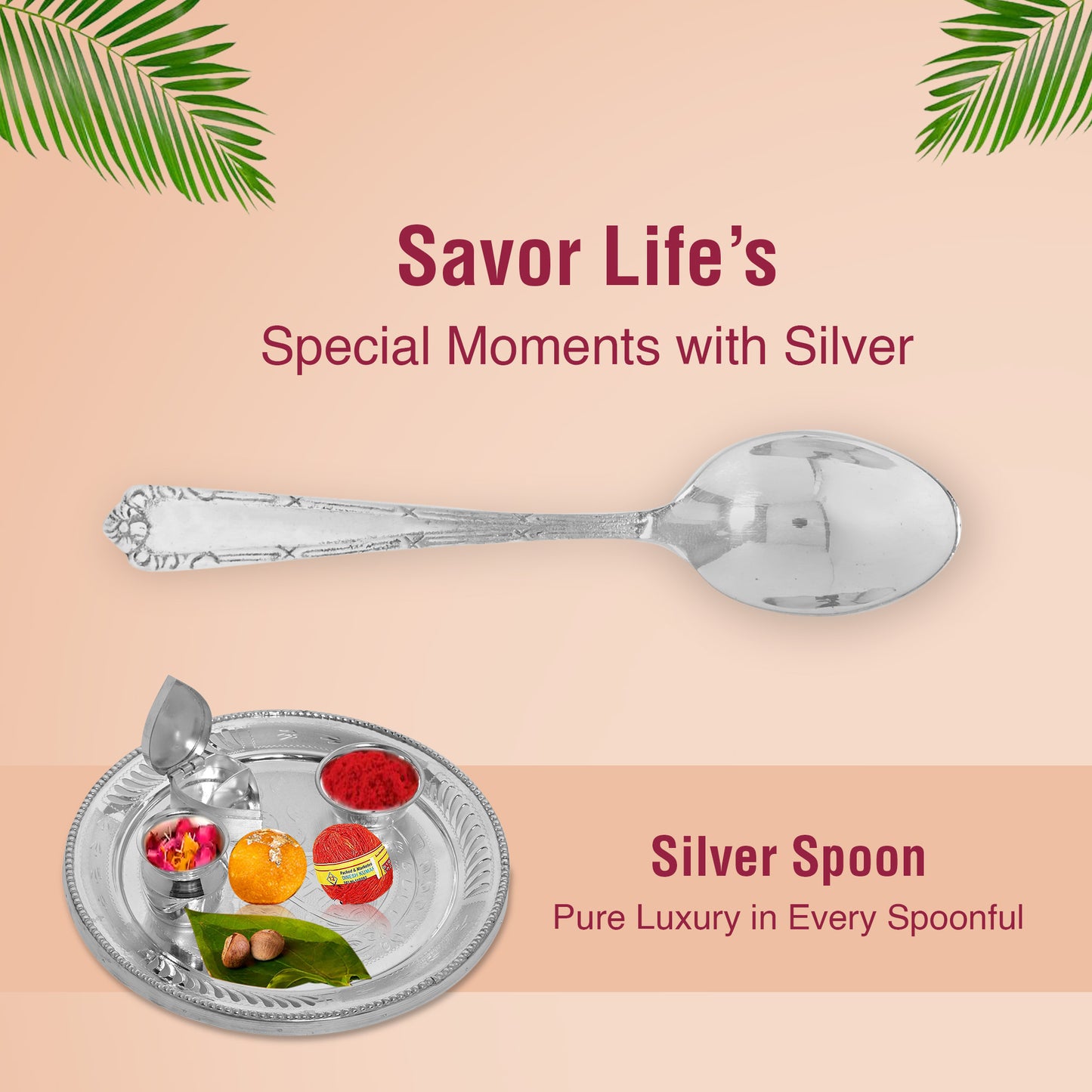 DIVINITI 925 Pure Silver Spoon for Pooja and Gifting Mandir Puja Purpose (38g)