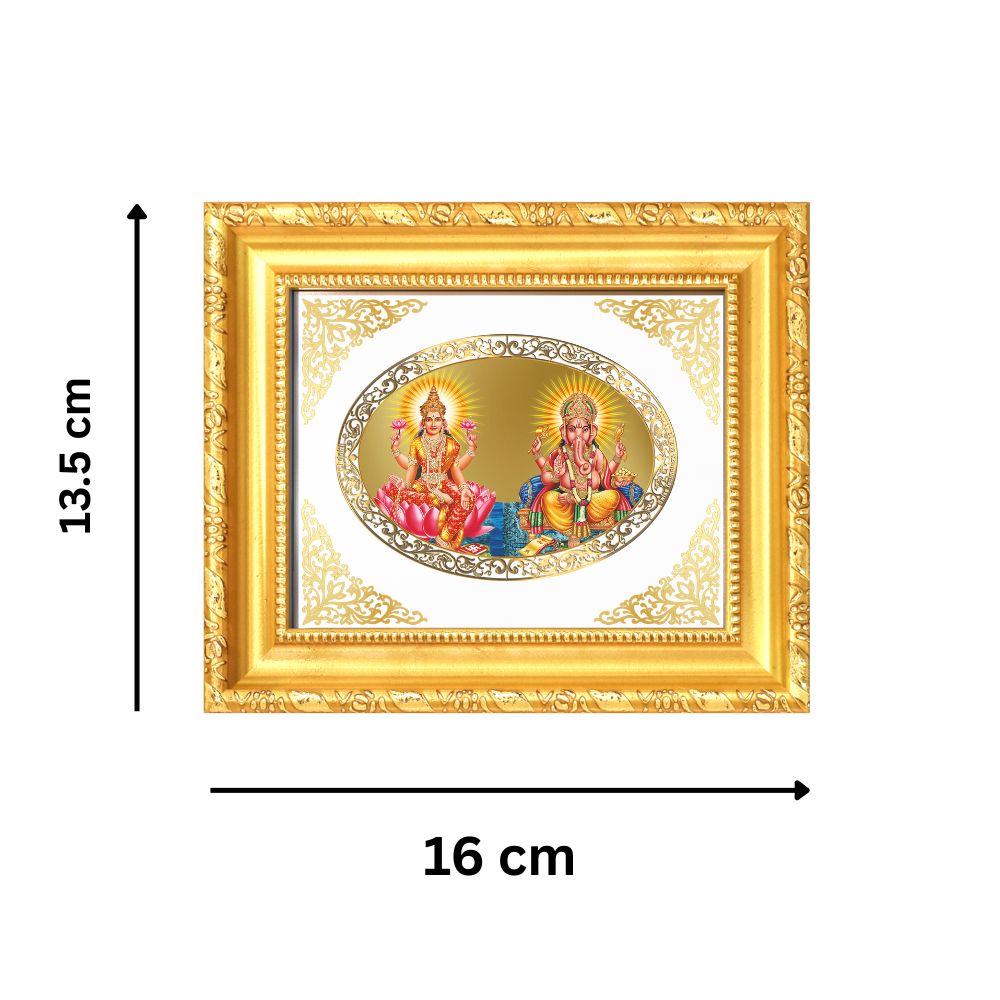 Goddess Lakshmi & Lord Ganesha Divine Prosperity & Auspicious Beginnings Royal Tabletop Frame in 24K Gold Plated Foil