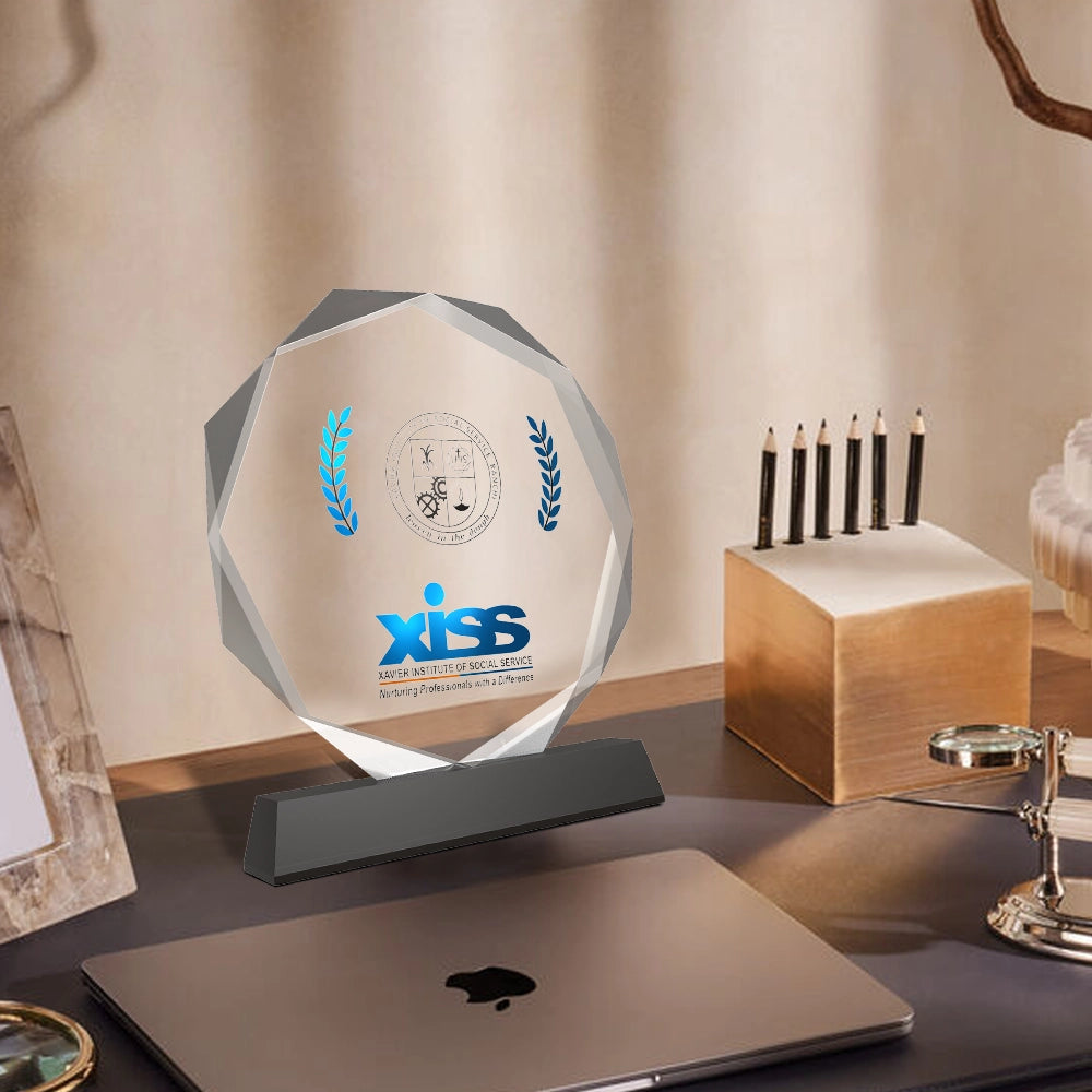 Crystal Edge Octagon Personalized Trophy Stylish MDF & Acrylic Award for Recognition