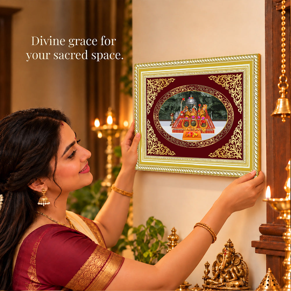 24K Gold-Plated Vaishno Devi Mata Darbar Frame | Premium Gift Box | 26x20 CM