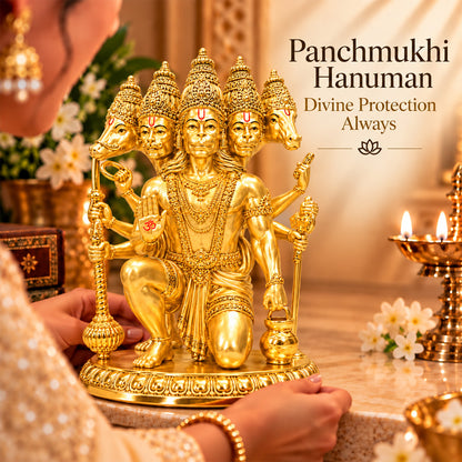24K Gold-Plated Panchmukhi Hanuman Idol | Premium Gift Box | 17.5x12 CM