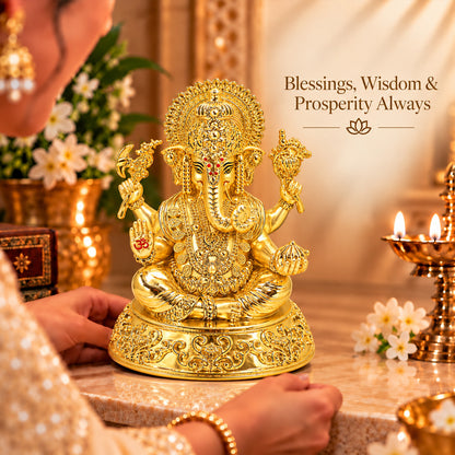 24K Gold-Plated Lord Ganesha Idol | Premium Gift Box | 14.5x11.5 CM
