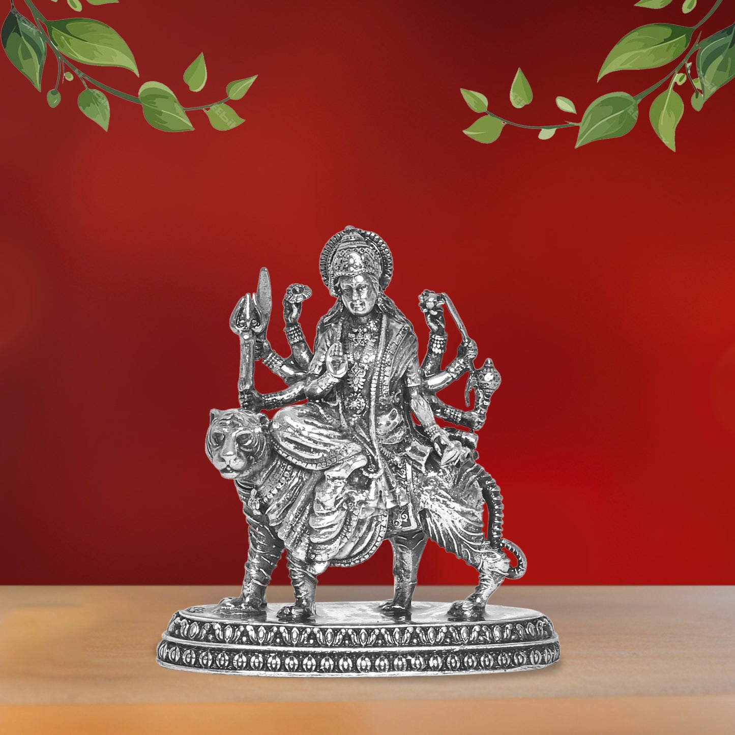 DIVINITI 925 Pure Silver Durga Mata Ji Idol Statue Embodying Power and Devotion for Home Office Décor, Tabletop, Puja Room Gift (4.5x3.4 CM, 34g)