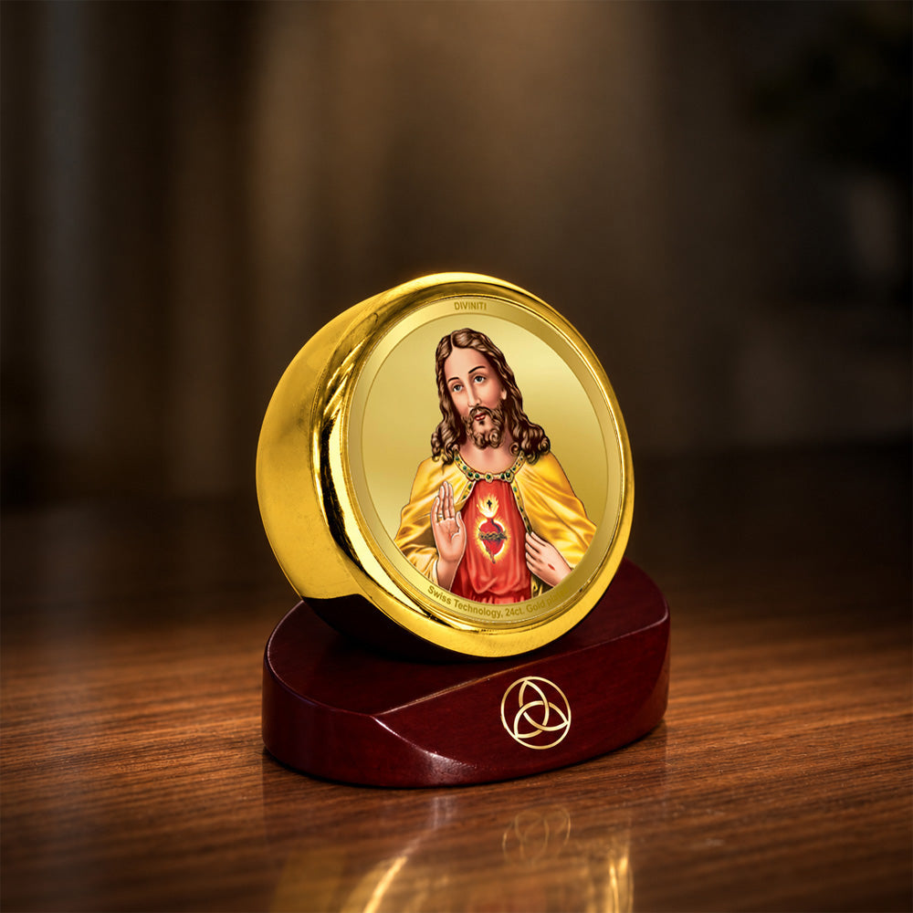 24K Gold-Plated Jesus Christ Car Dashboard Frame | 5x5 CM