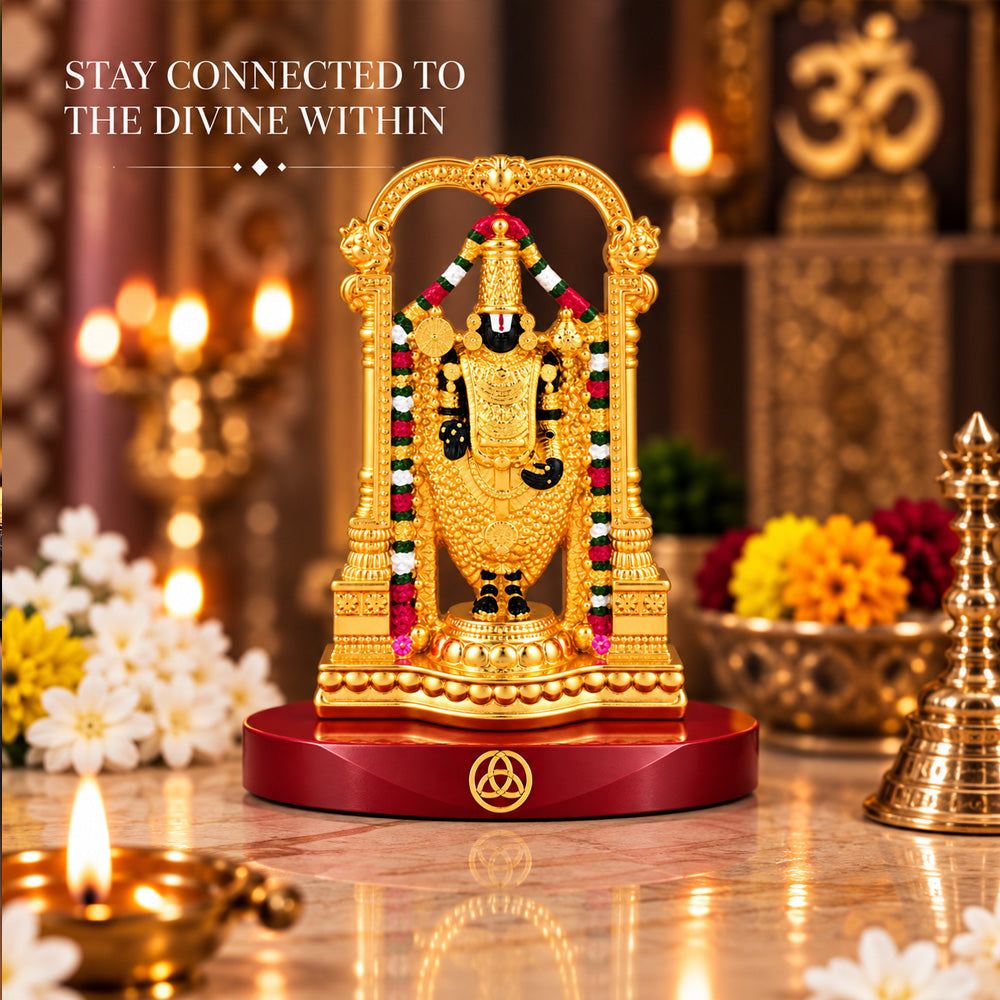 DIVINITI 24K Gold-Plated Tirupati Balaji Idol | Car & Home Décor | Gift Box | 9x6 CM