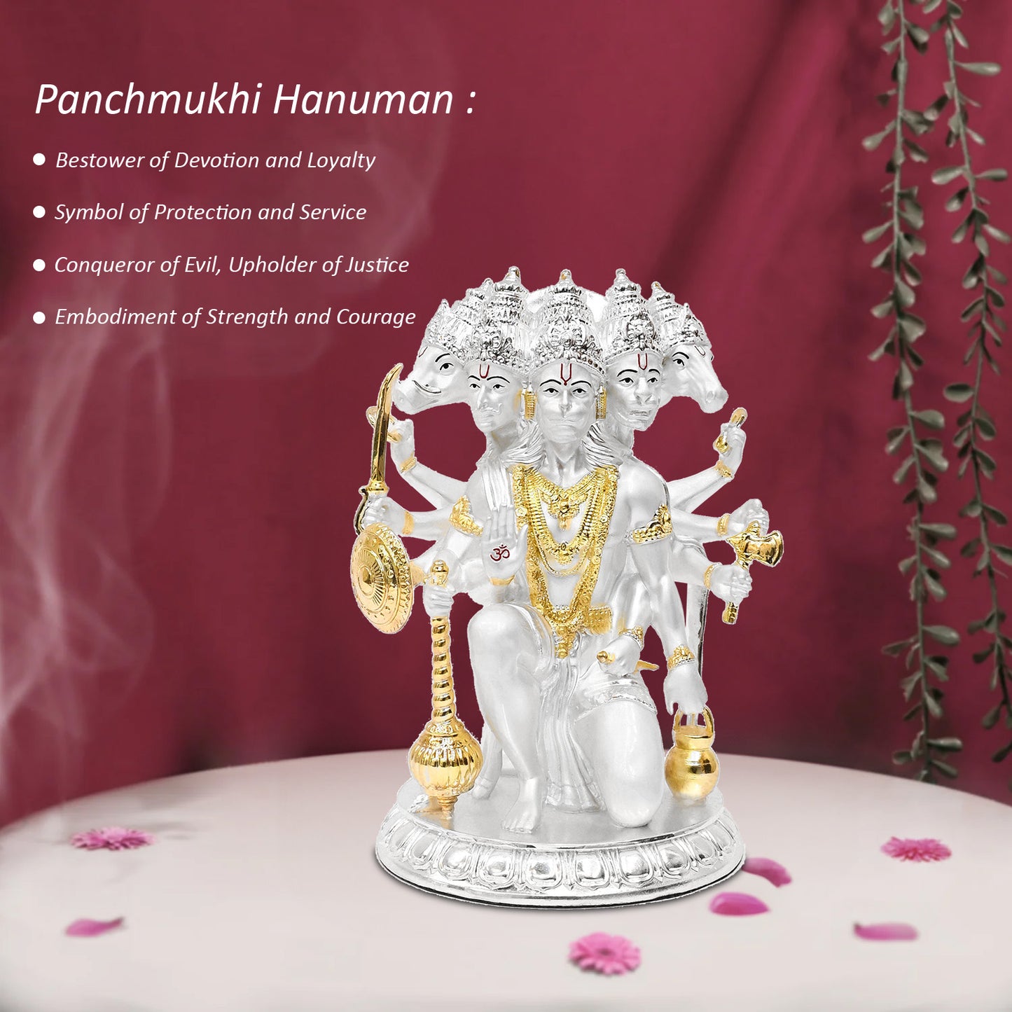 DIVINITI 999 Silver Plated Lord Panchmukhi Hanuman Idol | Exquisite Divine Statue for Home Decor, Office Table Top, Pooja Room & Gift (17.5X12.3CM)