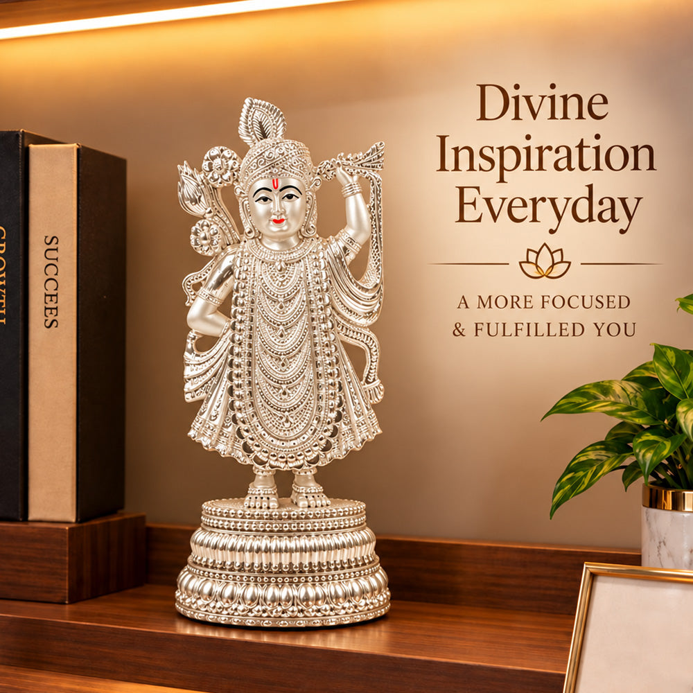 999 Silver-Plated Shrinath Ji Idol | Premium Gift Box | 25x11.5 CM