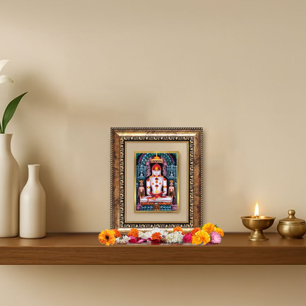 Diviniti 24K Gold Plated Adinath Divine Table Top Frame for Home Mandir & Office Decor | Premium Jain Spiritual Gift