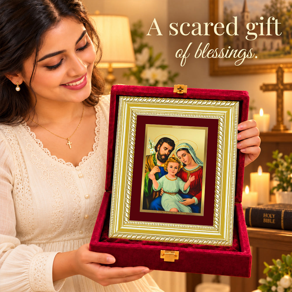 24K Gold-Plated Holy Family Frame | Premium Gift Box | 17.5x21.5 CM