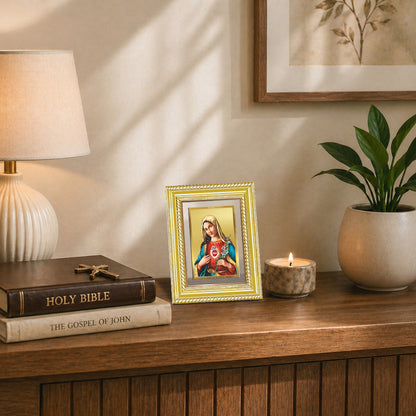 Diviniti 24K Gold Plated Mother Mary (Classic) Divine Wall and Table Top Frame for Home Mandir & Office Decor | Luxury Spiritual Gift