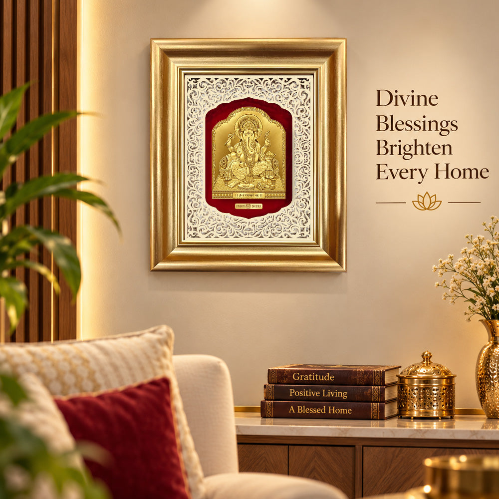 24K Gold-Plated Lord Ganesha Frame | Premium Gift Box | 30x25 CM