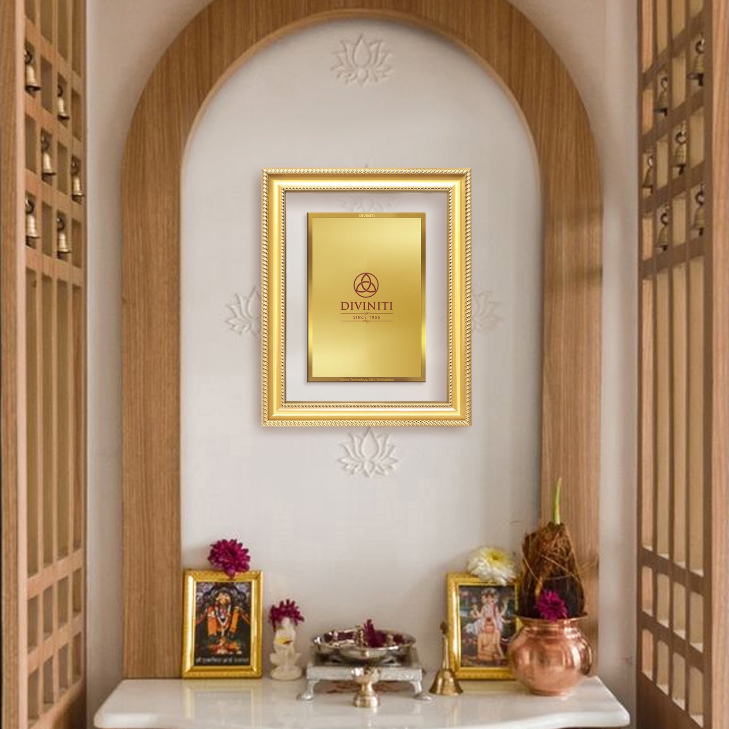 Diviniti Double Glass Frame Personalised Wall Mount Photo Frame in 24K Gold Plated Foil