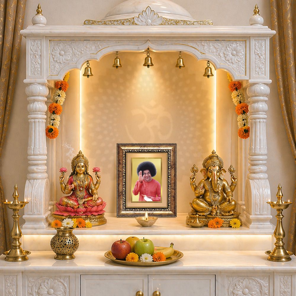 Diviniti 24K Gold Plated Satya Sai Baba (Classic) Divine Wall and Table Top Frame for Home Mandir & Office Decor | Luxury Spiritual Gift