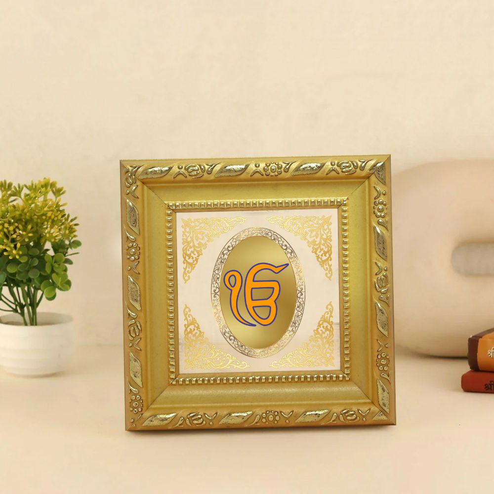 Ik Onkar | Sacred Sikh Symbol Royal Tabletop Photo Frame in 24K Gold Plated Foil
