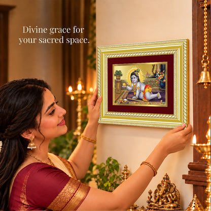 24K Gold-Plated Laddu Gopal Frame | Premium Gift Box | 21.5x17.5 CM