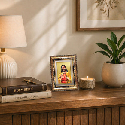 Diviniti 24K Gold Plated Jesus Christ (Classic) Divine Wall and Table Top Frame for Home Mandir & Office Decor | Luxury Spiritual Gift