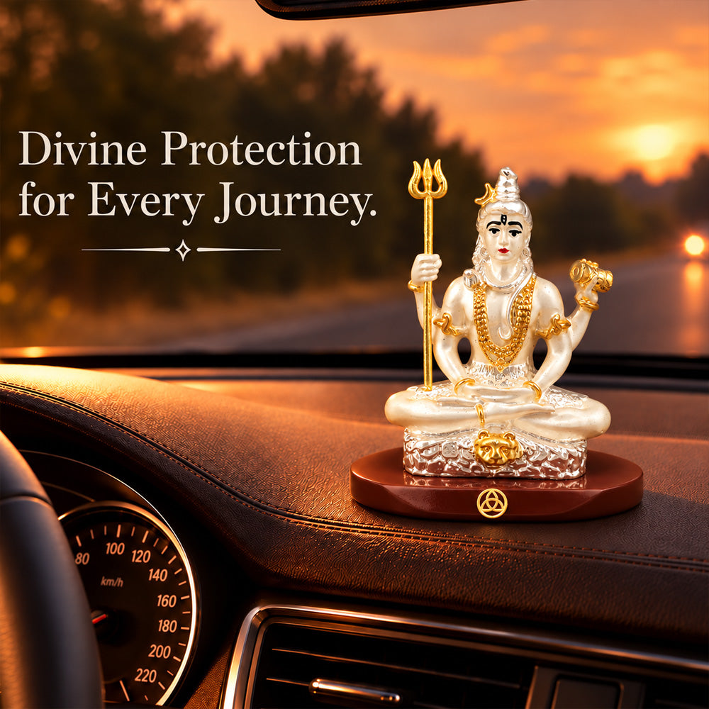 DIVINITI 999 Silver-Plated Lord Shiva Idol | Car & Home Décor | Gift Box | 8x7 CM