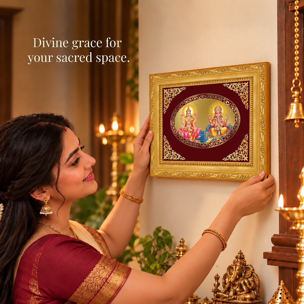 24K Gold-Plated Lakshmi Ganesha Frame | Premium Gift Box | 21.5x17.5 CM