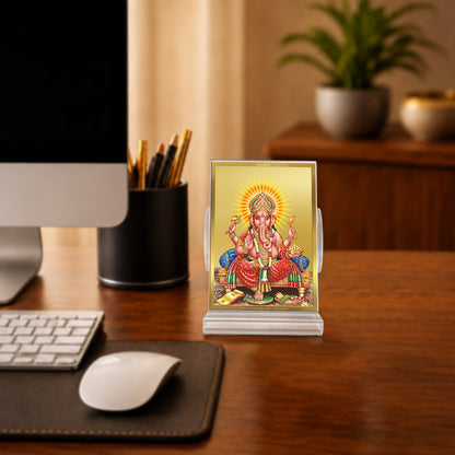 24K Gold-Plated Lord Ganesha Acrylic Car Dashboard Frame | 11x7 CM