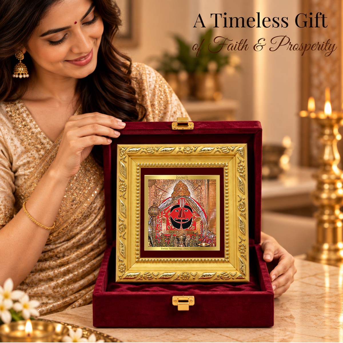 24K Gold-Plated Salasar Balaji Frame | Premium Gift Box | 10x10 CM