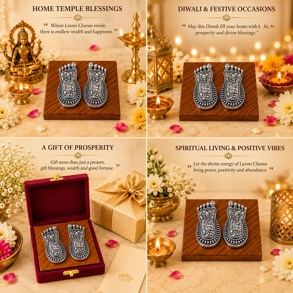 999 Silver-Plated Antique Lakshmi Charan Paduka | Premium Gift Box | 7x3 CM