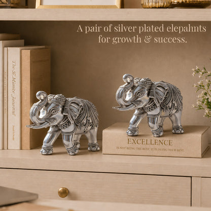 999 Silver-Plated Antique Elephant Pair | Premium Gift Box | 10x13 CM