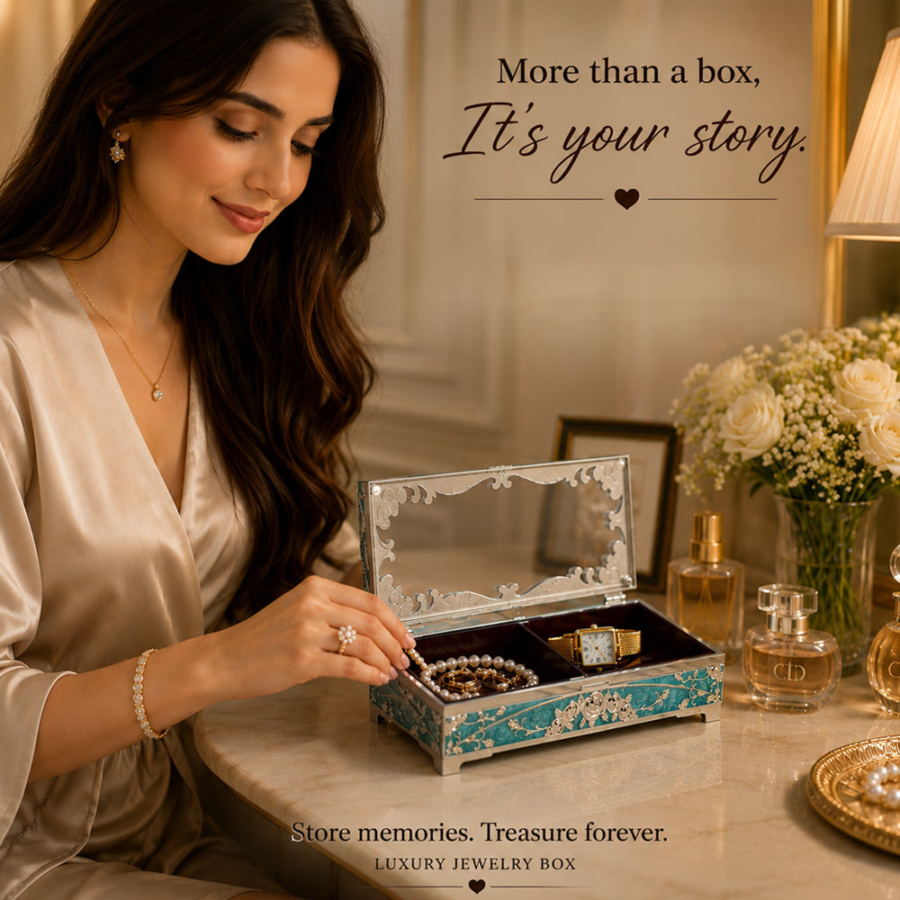 Diviniti German Silver Decorative 2-in-1 Box | Premium Turquoise Wedding & Festive Gift Box