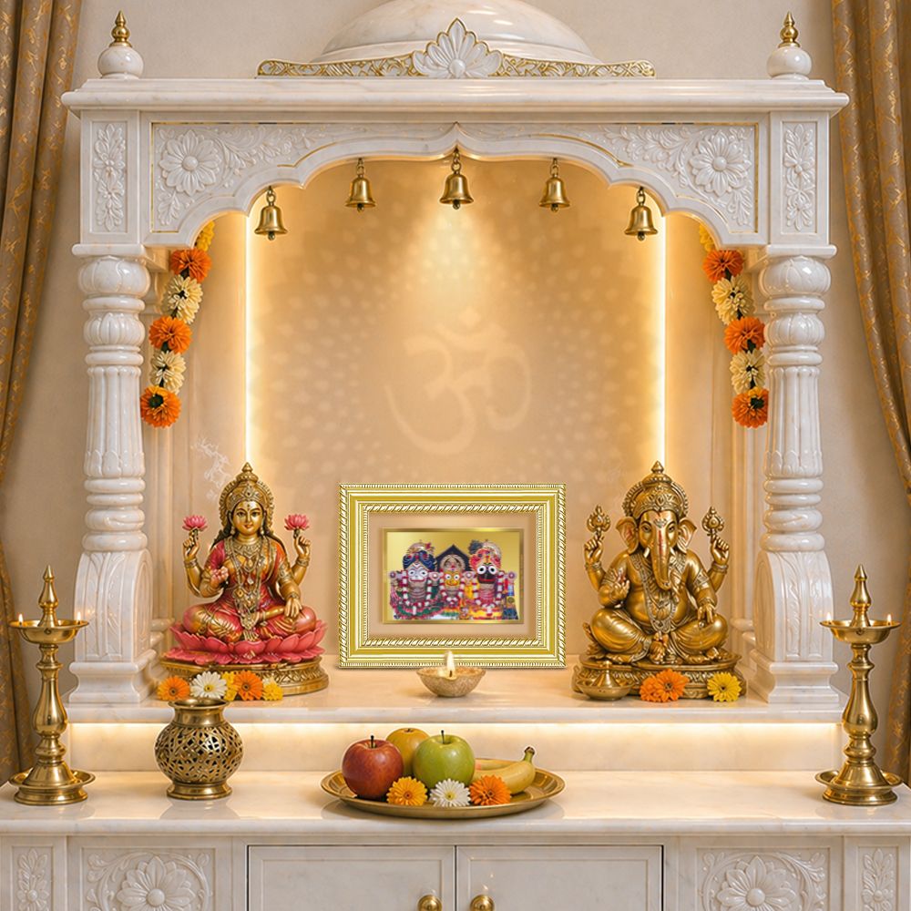 Diviniti 24K Gold Plated Jagannath Subhadra Balabhadra (Classic) Divine Wall and Table Top Frame for Home Mandir & Office Decor | Luxury Spiritual Gift
