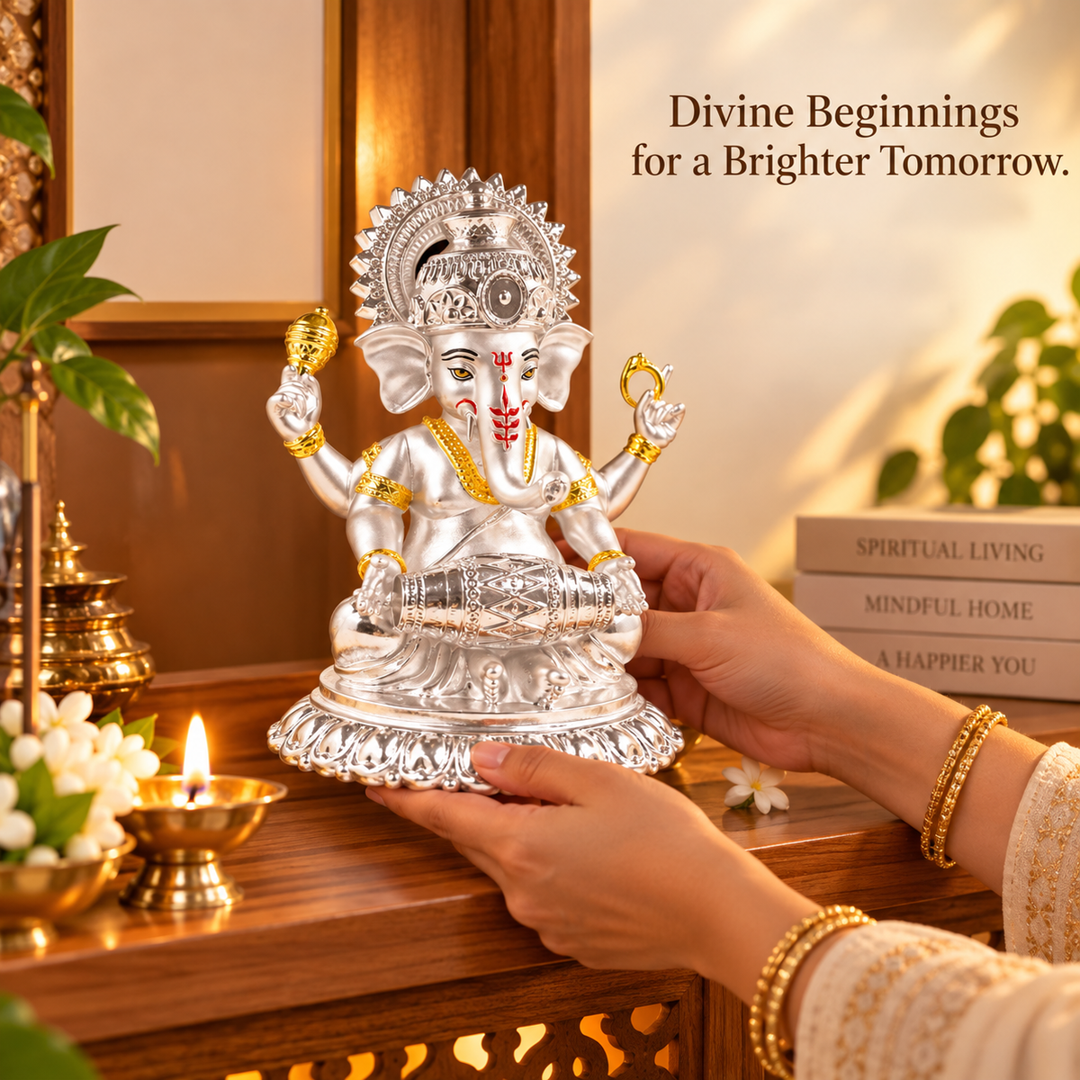999 Silver-Plated Dual-Tone Dholak Ganesha Idol | Premium Gift Box | 15x12 CM
