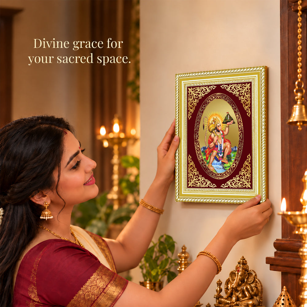 24K Gold-Plated Hanuman with Sanjeevani Mountain Frame | Premium Gift Box | 26x20 CM