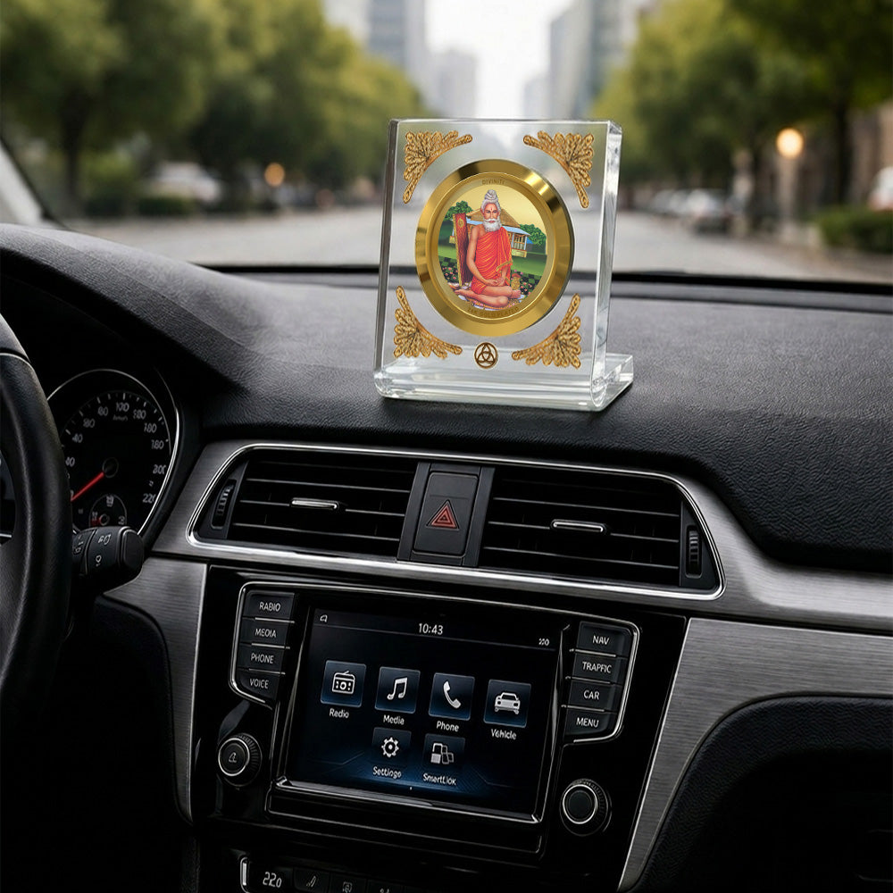 Baba Lokenath car dashboard frame featuring 24K gold plating in a premium crystal-clear frame.