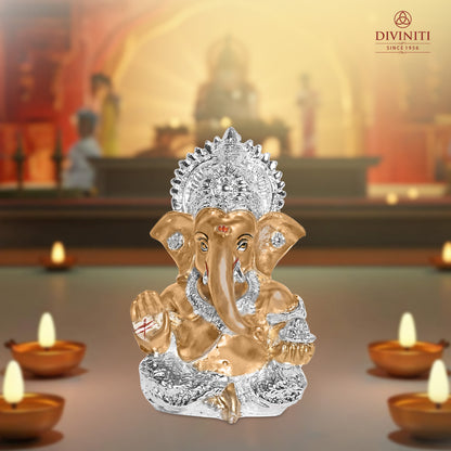 Diviniti 999 Silver Plated Resin Lord Ganesha Idol for Car Dashboard Tabletop for Home Decor Mandir Puja Gift Golden (8.4x4.2cm)