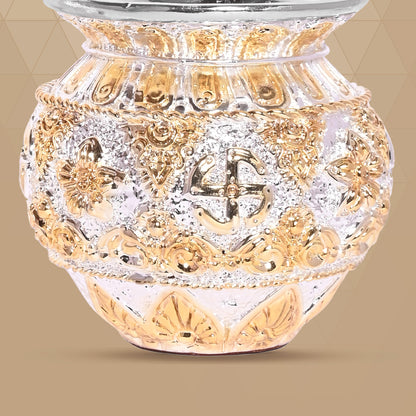 DIVINITI 999 Silver Plated Kalash with Swastik Timeless Emblem of Prosperity Grace for Home Office Décor, Puja Room Diwali Gift (9x8 CM)