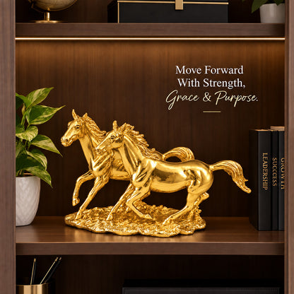 24K Gold-Plated Running Horse Pair | Premium Gift Box | 23x13 CM