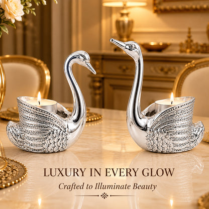 999 Silver-Plated Swan Candle Stand Pair | Premium Gift Box | 12x10 CM