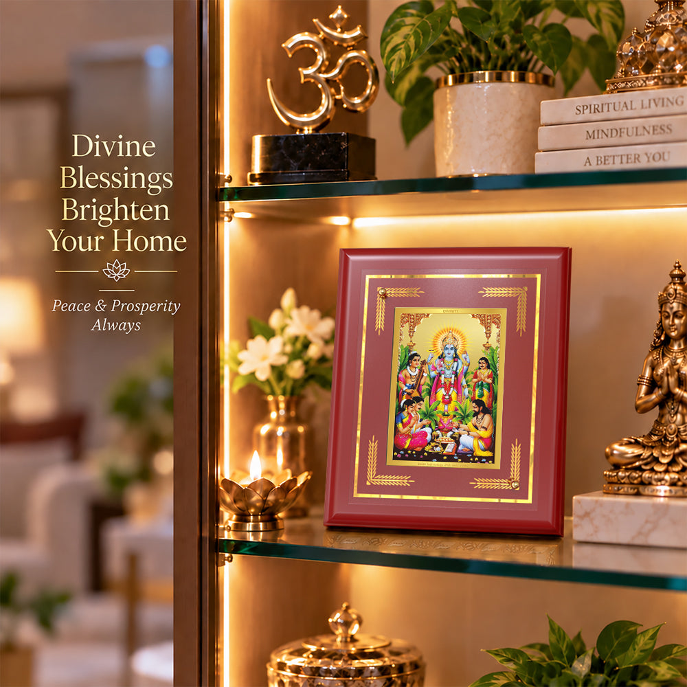 24K Gold-Plated Lord Satya Narayan MDF Frame | Premium Gift Box | 13.5x16 CM