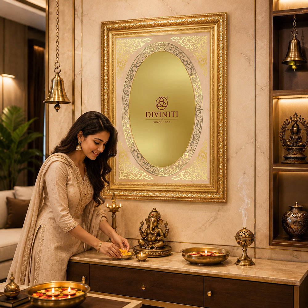 Diviniti Double Glass Frame Personalised Wall Mount Photo Frame in 24K Gold Plated Foil