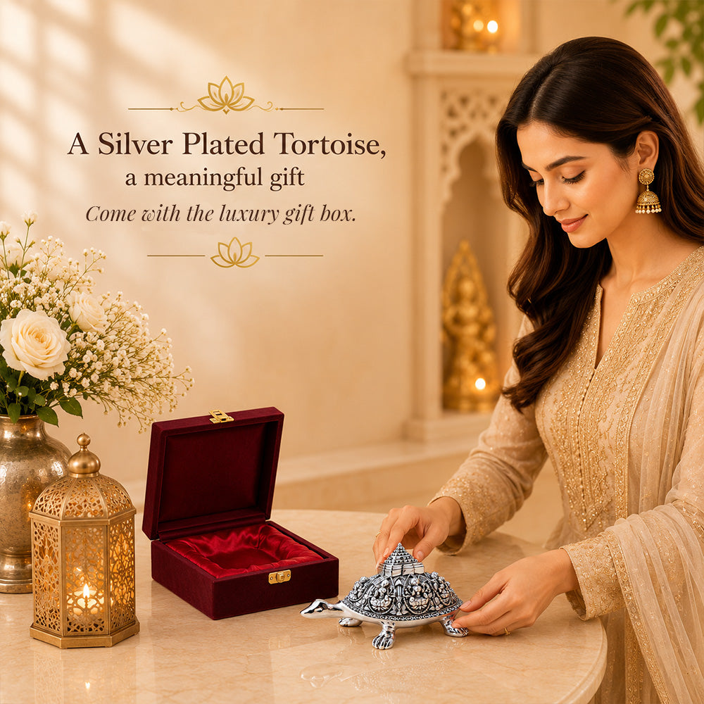 Diviniti 999 Silver Plated Ashta Lakshmi Vastu Tortoise with Sri Yantra & Premium Gift Box