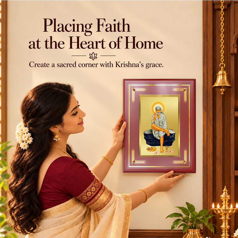24K Gold-Plated Sai Baba MDF Frame | Premium Gift Box | 27x35 CM