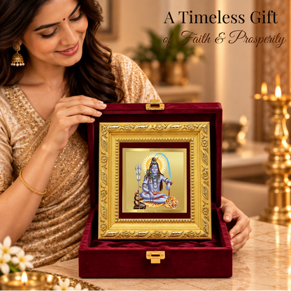 24K Gold-Plated Lord Shiva Frame | Premium Gift Box | 10x10 CM