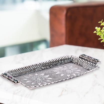Pure Silver Serving Plate Vintage Dining Elegance, Handcrafted Tableware, Classic Silver Art (19.5x9 cm, 137g)