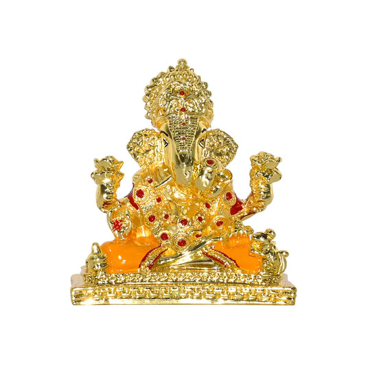 Lord Ganesha Idol Statue with Red Stones | Decorative Spiritual Showpiece for Home & Office