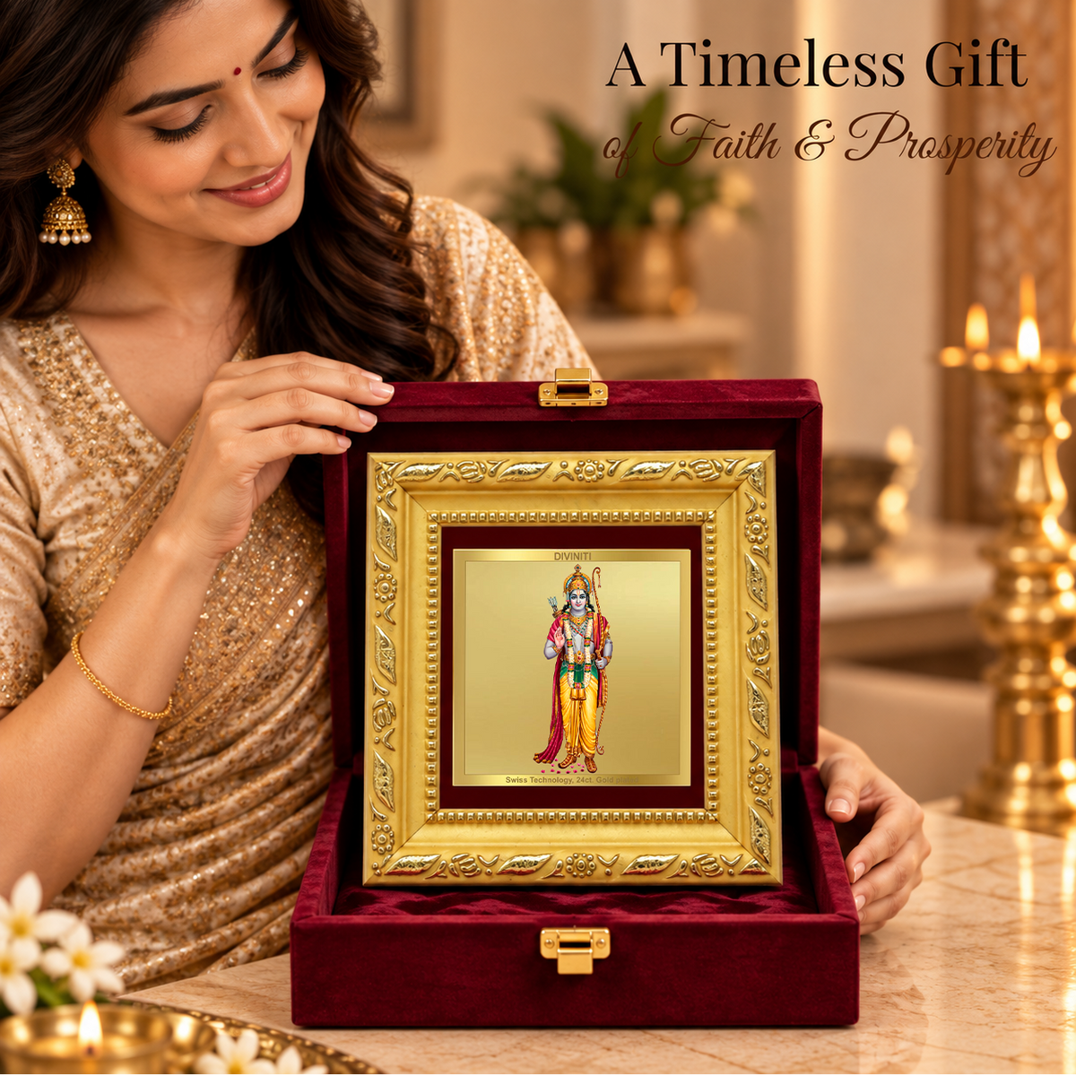 24K Gold-Plated Lord Ram Frame | Premium Gift Box | 10x10 CM