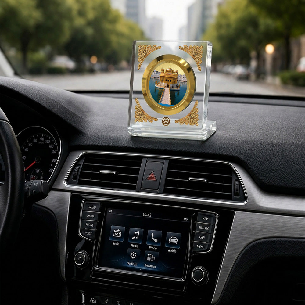 Diviniti 24K Gold Plated Golden Temple Acrylic Car Dashboard Frame | Divine Blessings, Peace & Spiritual Harmony for Car, Home, Tabletop & Meditation Room | Faith & Serenity (ACF1CH)